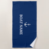 ブルー航海のいかりボート名 ビーチタオル (正面)