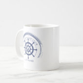 ブルー航海のいかりヨットクラブボートマリーナネーム コーヒーマグカップ (正面左)