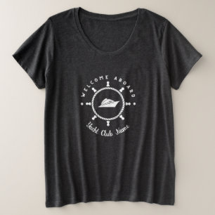 ブルー航海のいかりヨットクラブボートマリーナネーム プラスサイズTシャツ