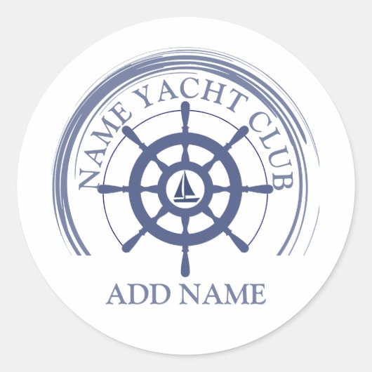 ブルー航海のいかりヨットクラブボートマリーナネーム ラウンドシール (正面)