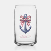 ブルー航海のいかり付き赤と白ストライプボウ ガラス缶 (正面)