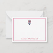 ブルー航海のいかり付き赤と白ストライプボウ ノートカード (正面)