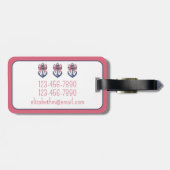 ブルー航海のいかり付き赤と白ストライプボウ ラゲッジタグ (裏面横)