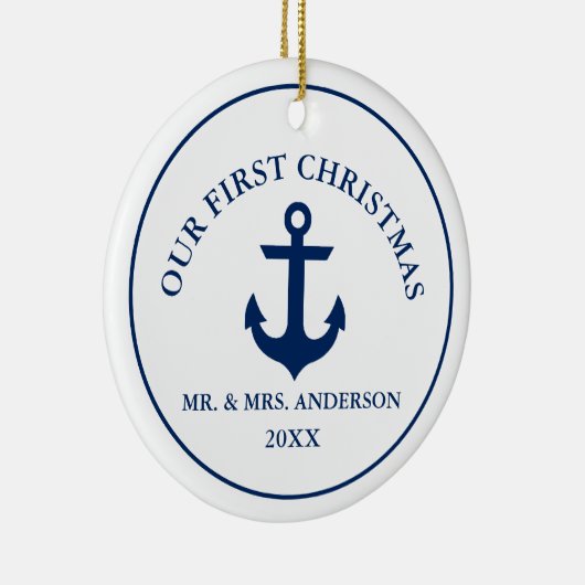 ブルー航海のいかり私たちの初めてのクリスマス セラミックオーナメント (右)