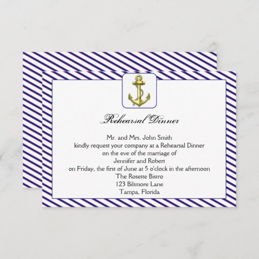 ブルー航海ののリハー結婚サルディナーのいかり 招待状 (正面/裏面)