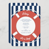 ブルー航海のアストライプのホイ男の子だ!赤ちゃんシャワー 招待状 (正面/裏面)