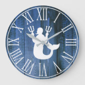 ブルー航海のウッドフェイク&マーマンシルエット ラージ壁時計 (正面)