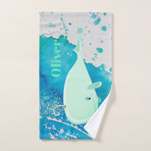 ブルー航海のキュート鯨水彩子供部屋 バスタオルセット (ハンドタオル)