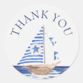 ブルー航海のコースタルシーブライダルシャワーありがとう ラウンドシール (正面)