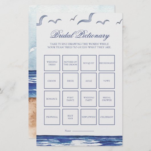 ブルー航海のコースタルシーブライダル絵文字ゲーム (正面/裏面)