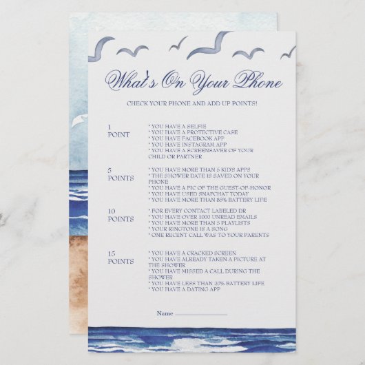 ブルー航海のコースタルシー何が電話ゲーム (正面/裏面)