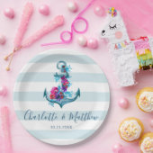 ブルー航海のストライプいかりウォーター結婚カラー ペーパープレート (パーティー)