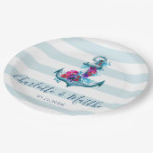 ブルー航海のストライプいかりウォーター結婚カラー ペーパープレート (アングル)