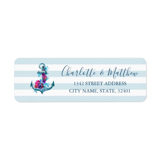 ブルー航海のストライプいかりウォーター結婚カラー ラベル (正面)