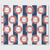 ブルー航海のストライプの名前をカスタムする誕生日 ラッピングペーパー (フラット)