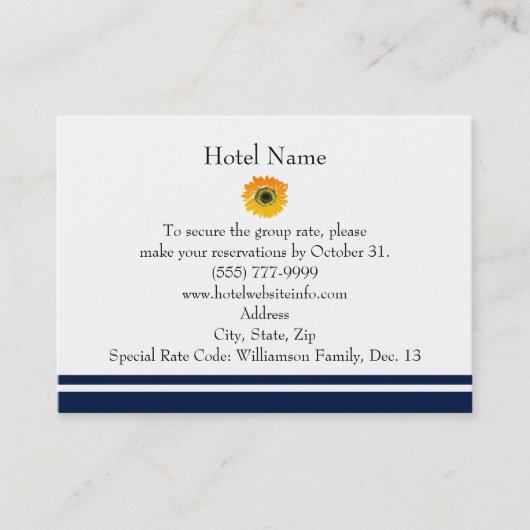 ブルー航海のストライプスサンフラワーホテルリザベーションズ 名刺 (正面)