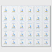 ブルー航海のストライプセイボートベビーシャワー ラッピングペーパー (フラット)