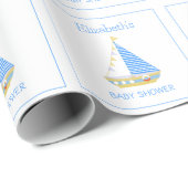 ブルー航海のストライプセイボートベビーシャワー ラッピングペーパー (ロールコーナー)