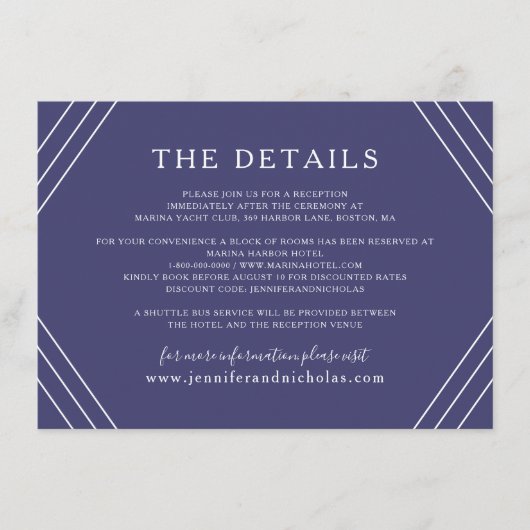 ブルー航海のストライプ金ゴールド結婚いかり詳細 エンクロージャーカード (正面)