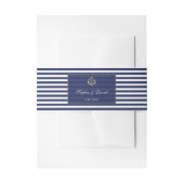 ブルー航海のストライプ金ゴールド結婚いかり 招待状ベリーバンド (正面例)