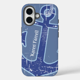 ブルー航海のセーラーパーソナライズされたいかり iPhone 16ケース