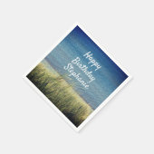 ブルー航海のハッピーバースデービーチランドスケープかわいい スタンダードカクテルナプキン (角)