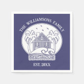 ブルー航海のビーチハウスホワイトファミリーネームいかり スタンダードカクテルナプキン (正面)