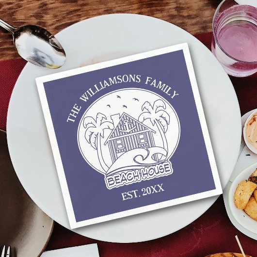 ブルー航海のビーチハウスホワイトファミリーネームいかり スタンダードカクテルナプキン
