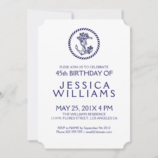 ブルー航海のフローラいかりバースデーパーティー招待状 招待状 (正面)