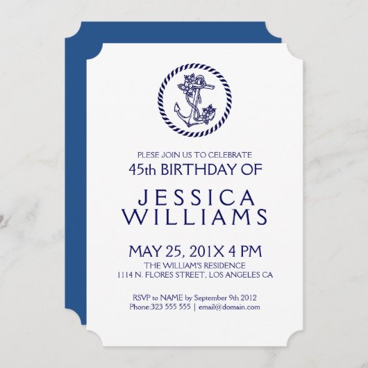 ブルー航海のフローラいかりバースデーパーティー招待状 招待状 (正面/裏面)