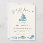 ブルー航海のベビーオンボードシンプルボーイズシャワー 招待状 (正面)