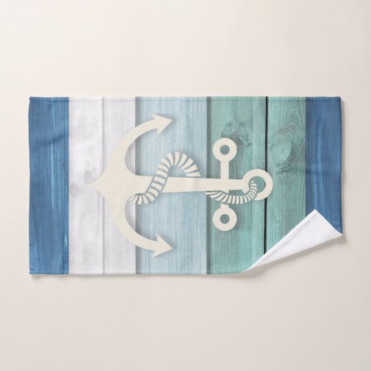 ブルー航海のホワイトウッド動揺していかりビーチ バスタオルセット (ハンドタオル)