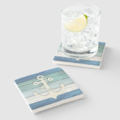 ブルー航海のホワイトウ動揺してッドいかり ストーンコースター (横)