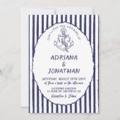 ブルー航海のホワイトストライプ結婚式招待状 招待状 (正面)