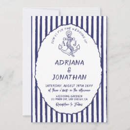 ブルー航海のホワイトストライプ結婚式招待状 招待状