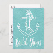 ブルー航海のホワイトブライダルシャワー船いかり インビテーションポストカード (正面/裏面)