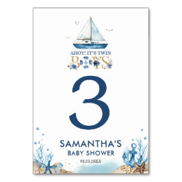 ブルー航海のボートアホイ双子の男の子の赤ちゃんシャワー テーブルナンバー