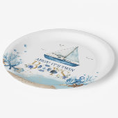 ブルー航海のボートアホイ双子の男の子の赤ちゃんシャワー ペーパープレート (アングル)