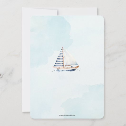 ブルー航海のボートビーチハッツボーイベビーシャワー 招待状 (裏面)