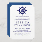 ブルー航海のボートホイールバースデーパーティー招待状 招待状 (正面/裏面)