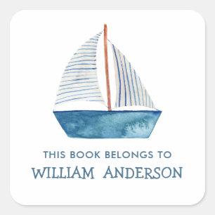 ブルー航海のボートボーイズパーソナライズされたスクール スクエアシール