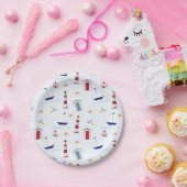 ブルー航海のボートライトハウスレッドいかりスターフィッシュ ペーパープレート (パーティー)