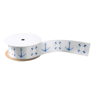 ブルー航海のボー素朴トいかりとライフブイ サテンリボン