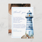 ブルー航海のライトハウスシャワー写真 サンキューカード (正面/裏面)