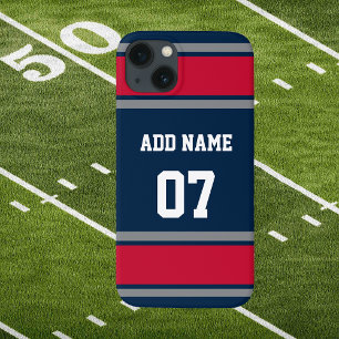 ブルー航海のレッド&シルバースポーツストライプ iPhone 15ケース