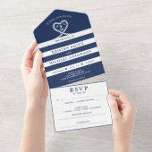 ブルー航海のロストライプのープハート結婚いかり オールインワン招待状 (貼ってはがせる)