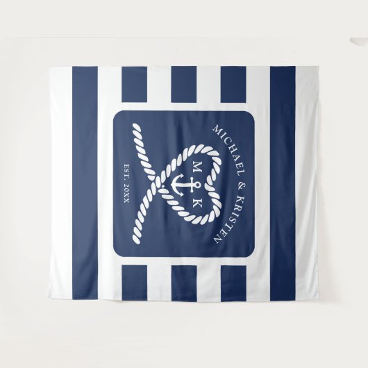 ブルー航海のロストライプのープハート結婚いかり タペストリー (正面(横))