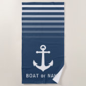 ブルー航海のヴィンテージいかりあなたの名前またはボート ビーチタオル (正面)
