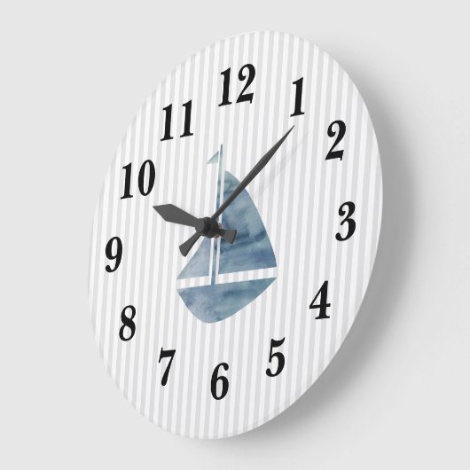 ブルー航海の帆船ストライプ大名門私立校風の時計 ラージ壁時計 (傾斜)