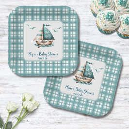 ブルー航海の帆船"ああ、ベビー"ベビーパーティープレート ペーパープレート